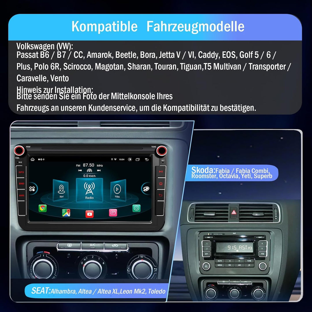 DAB Autoradio für VW Golf 5 6 T5 Polo Sharan Passat Tiguän | Android 15.0 4GB+64GB, 8 Zoll, Doppel D