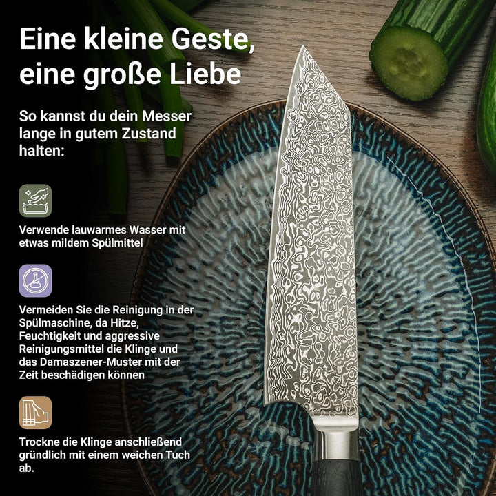 FIVI Damast Kiritsukemesser YUNO | Präzises Küchenmesser aus VG10 Damaszenerstahl (60 HRC) mit Rever