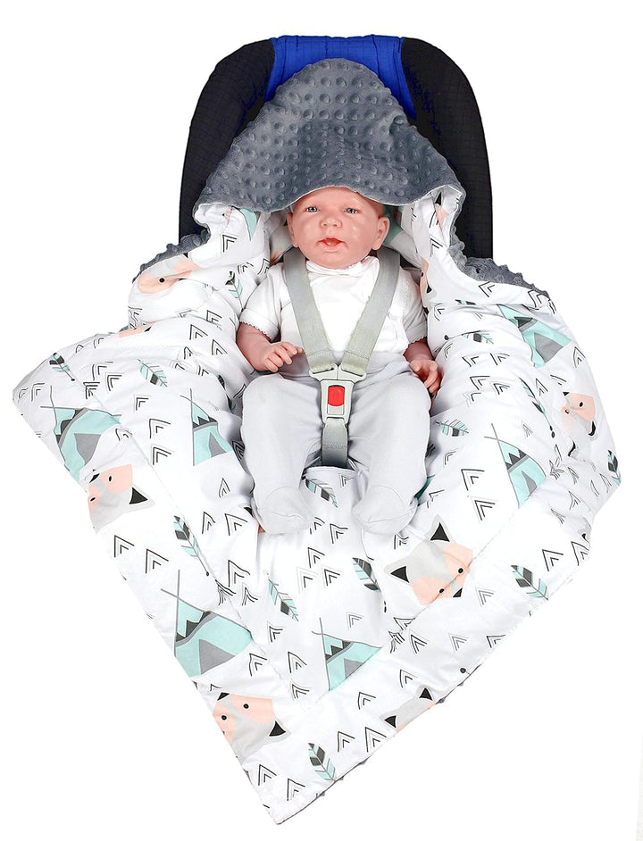 TupTam Baby Winter Einschlagdecke Babydecke 75x75cm für Autositz Babyschale Wattiert Minky Baumwolle
