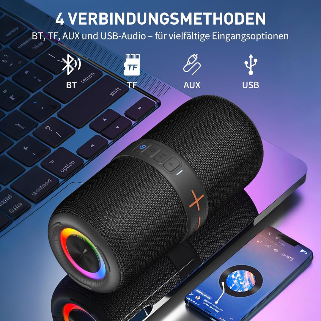 HUO JI IPX5 wasserdicht, staubdicht, RGB Beleuchtung, AUX/TF,Kabellos Box mit 40W TWS Stereo,30 Stun