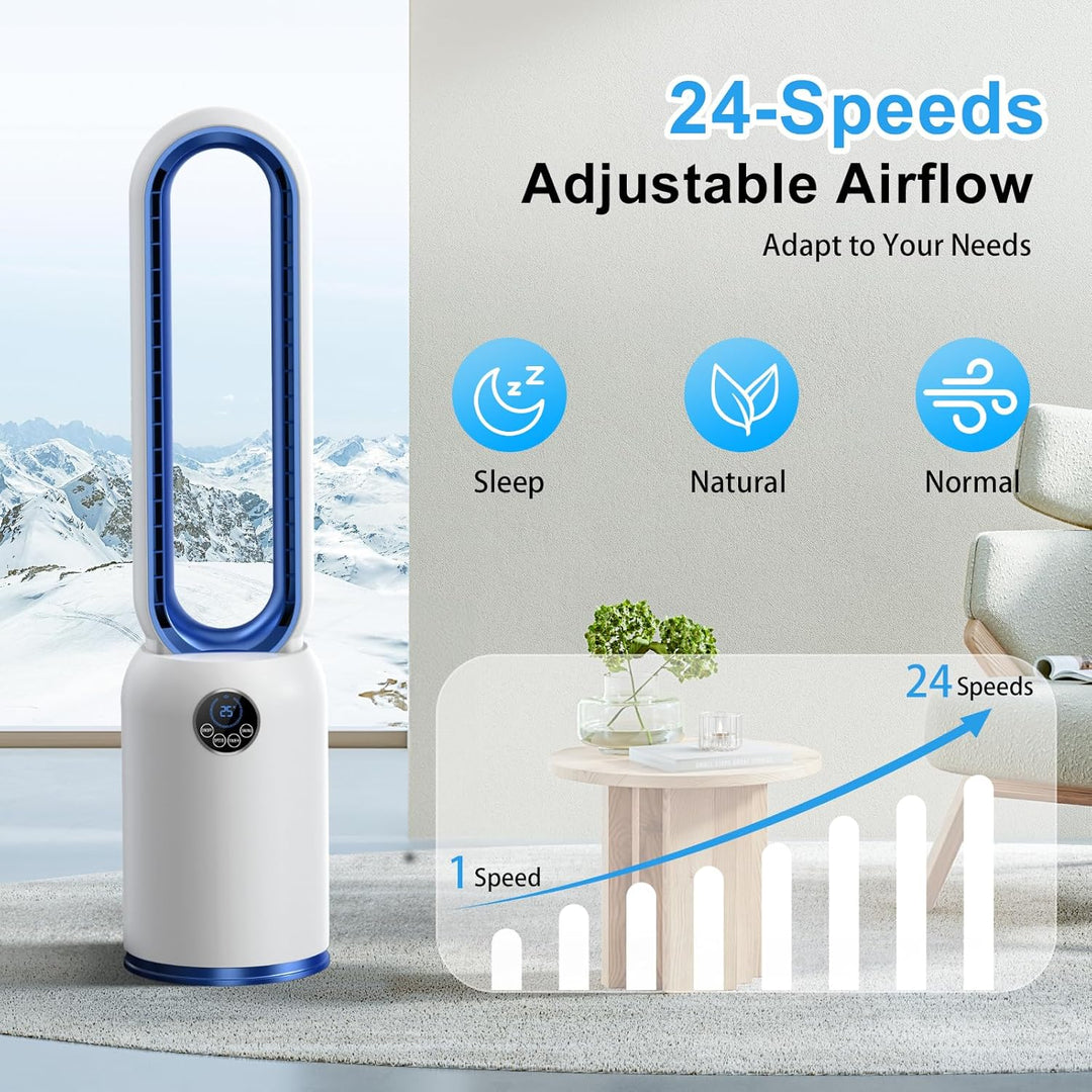 Turmventilator ohne Flügel 88cm – geräuschloser Standventilator mit 55W Motor, LED-Touchscreen & Fer