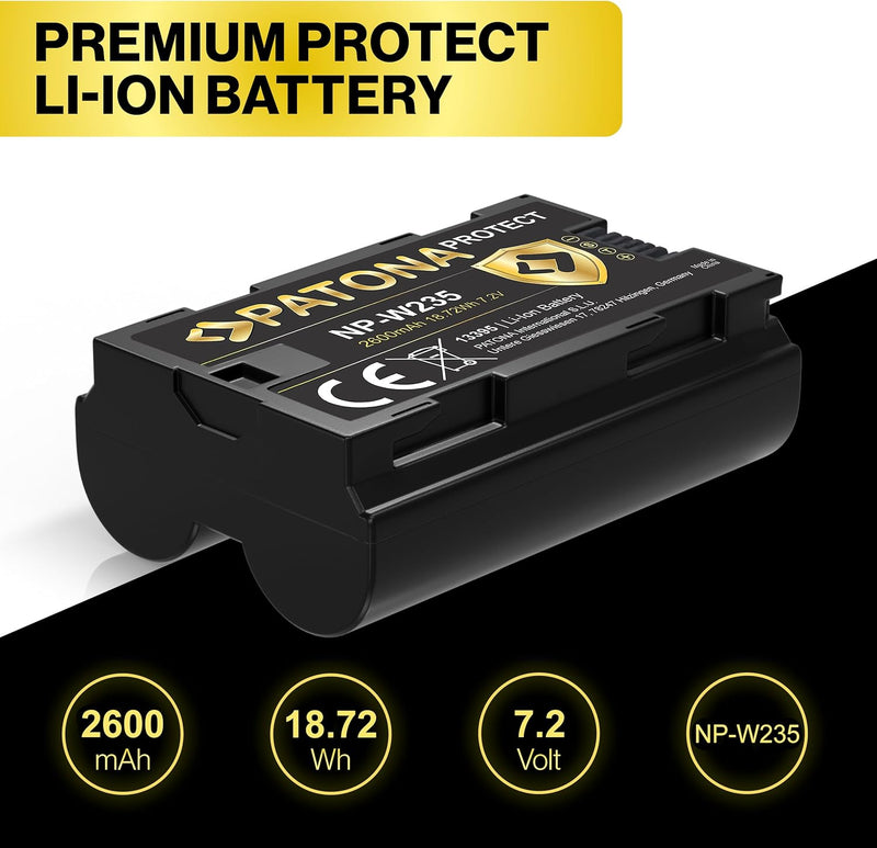 PATONA Protect V1 Akku NP-W235 (2400 mAh) mit NTC-Sensor und V1 Gehäuse - kompatibel mit Fuji Fujifi