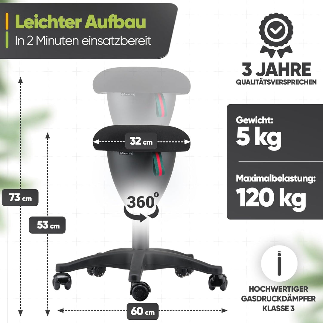 Bürohocker Ergonomisch [TESTSIEGER] Rollhocker Sitzhocker Höhenverstellbar [48-68cm] Ergonomischer H