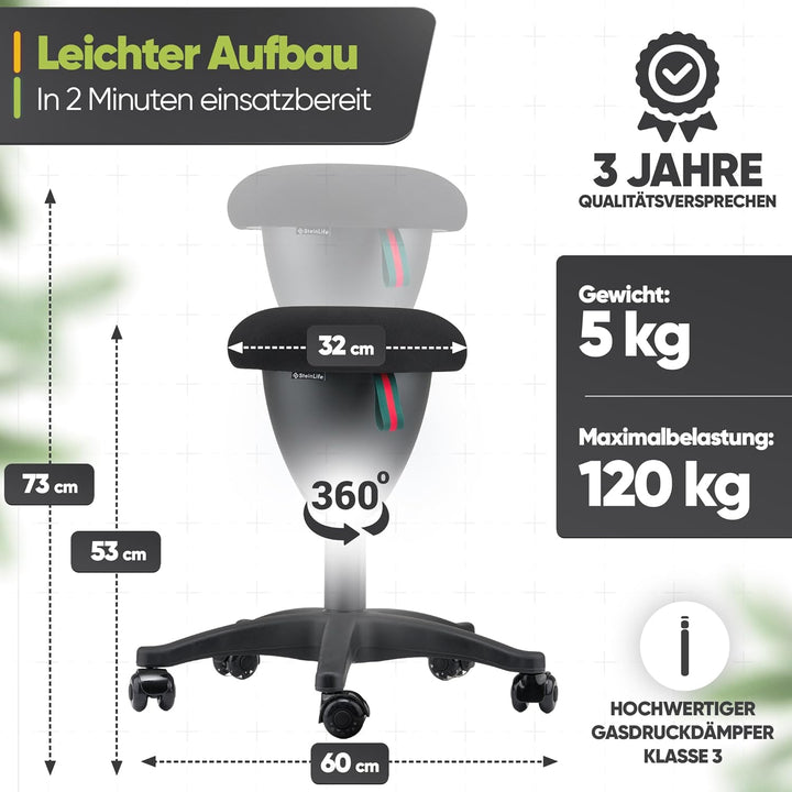 Bürohocker Ergonomisch [TESTSIEGER] Rollhocker Sitzhocker Höhenverstellbar [48-68cm] Ergonomischer H
