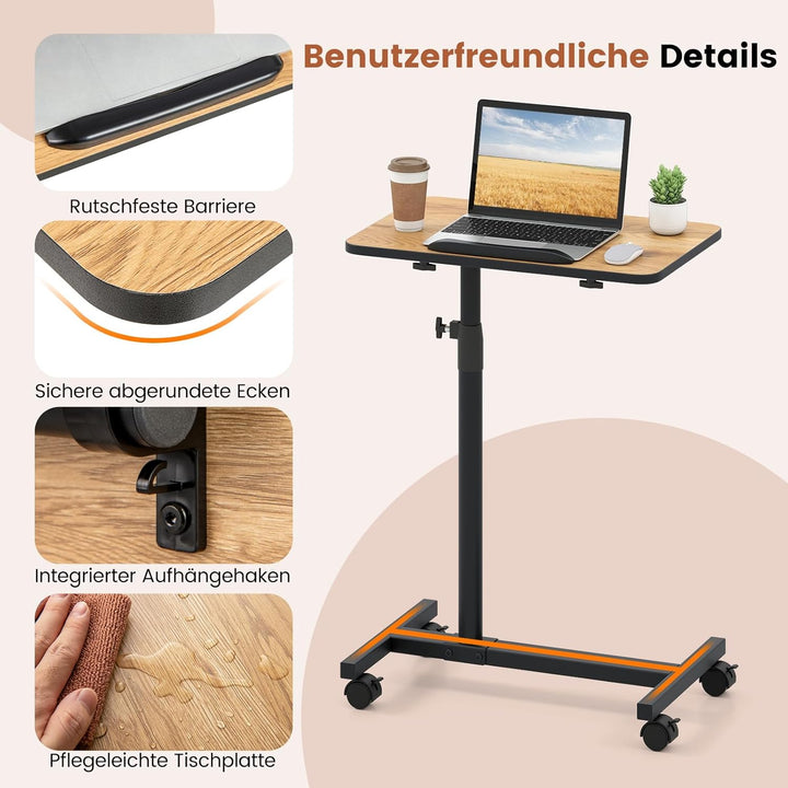 GYMAX höhenverstellbarer Betttisch auf Rollen, Pflegetisch mit 360° neigbare & drehbare Tischplatte,