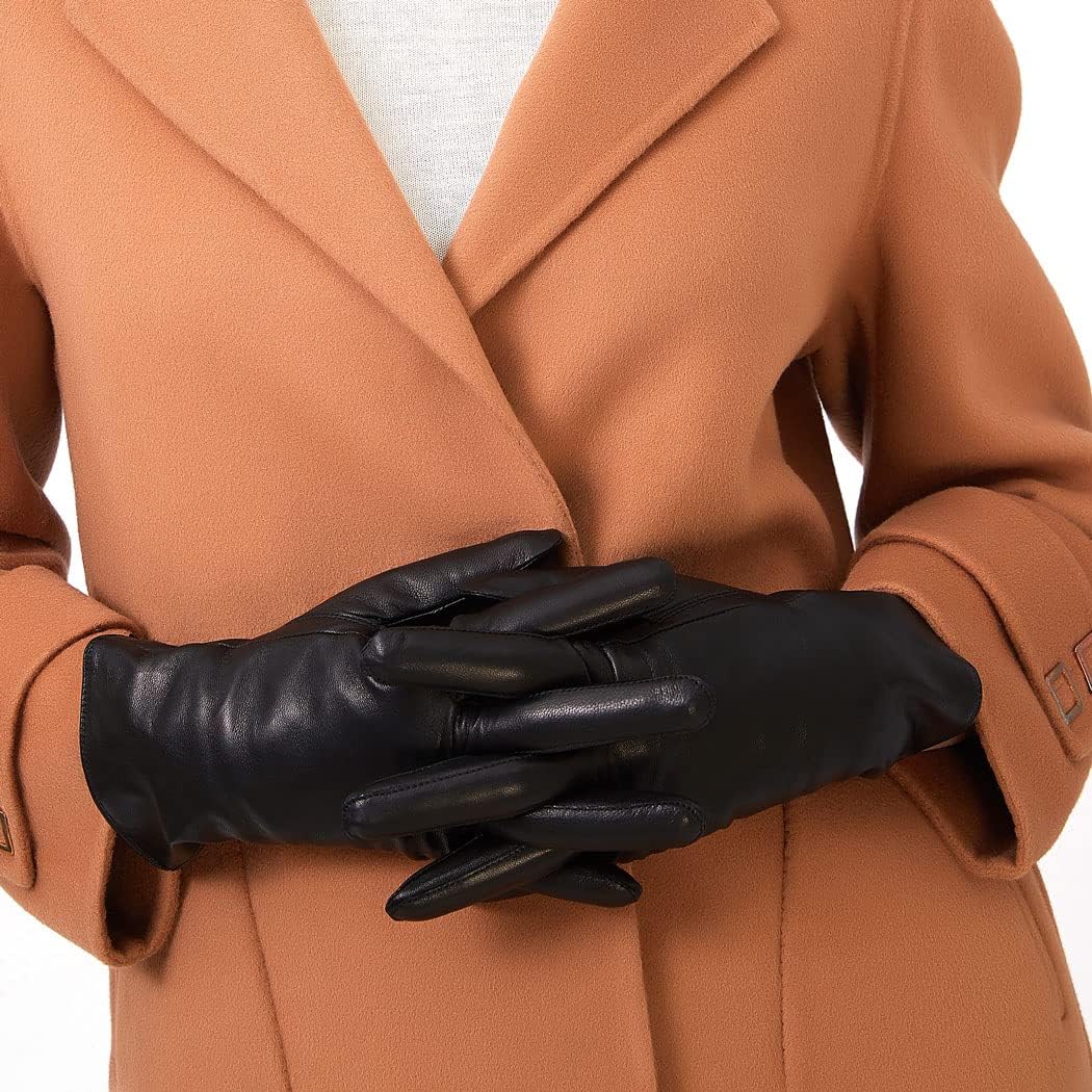 Damen Leder Handschuhe echtes Lammleder und mit Kaschmir Wolle gefütterte warme Winter Handschuhe La