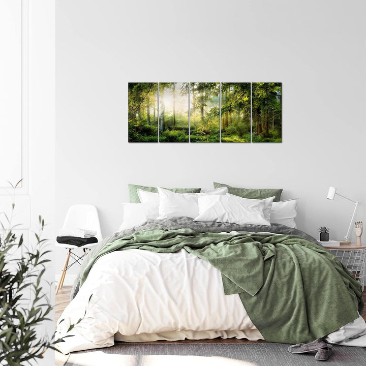 Runa Art Bild Wald Landschaft Wandbilder auf Vlies Leinwand 5 Teilig Wanddekoration Schlafzimmer Woh