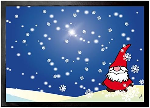1art1 Weihnachten Kleiner Wichtel In Verschneiter Winternacht Fussmatte Dekomatte Innenbereich | Des
