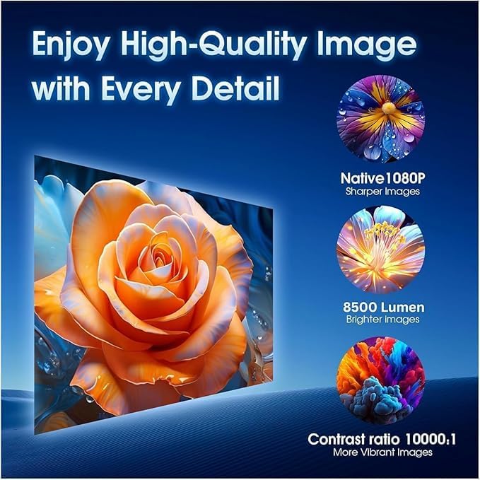 HY300 Pro Mini Beamer, 720P 4K Decoding Projektor mit WLAN & Bluetooth, Tragbarer Heimkino Beamer, H