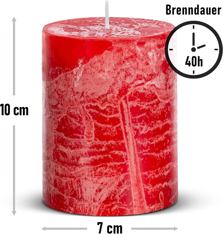 Brandsseller 4er Set Stumpenkerzen 7x10 cm – durchgefärbt & aus Paraffin – rustikale Kerzen mit lang