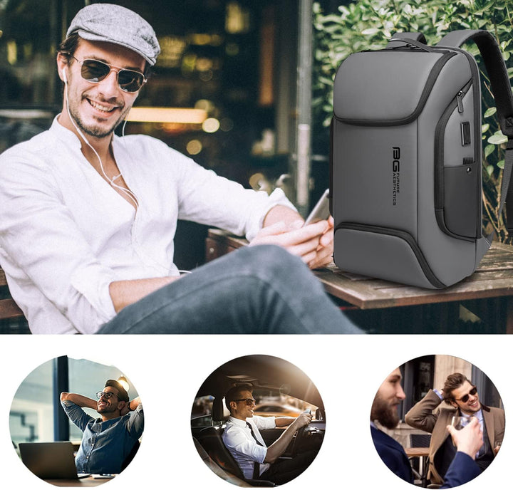 BANGE Laptop Business Männer Rucksack Wasserdicht Grosse Kapazität Externe Lade Port Tasche Grau Mod