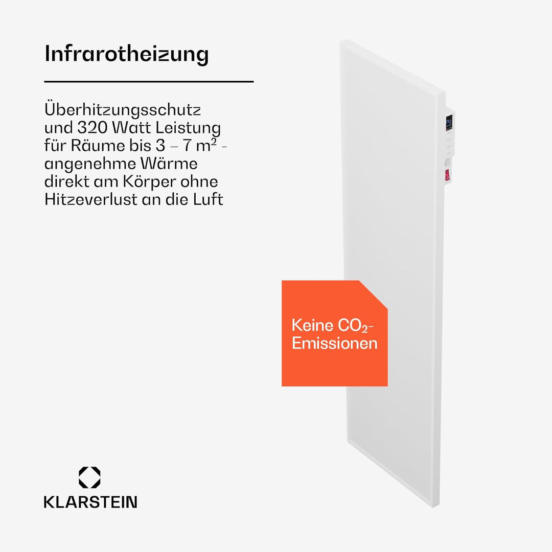 Klarstein Infrarotheizung mit Thermostat, 320W Elektroheizung, Smart Home Infrarotheizung zur Wandmo