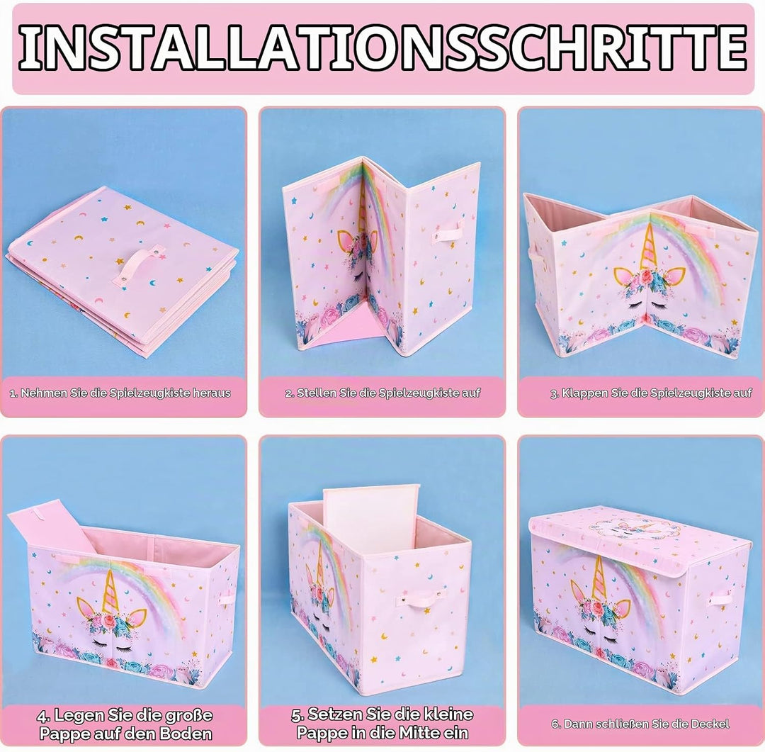 WERNNSAI Einhorn Aufbewahrungsbox mit Deckel - Kinder Spielzeugkiste 64 x 32 x 40cm Spielzeug Kleidu