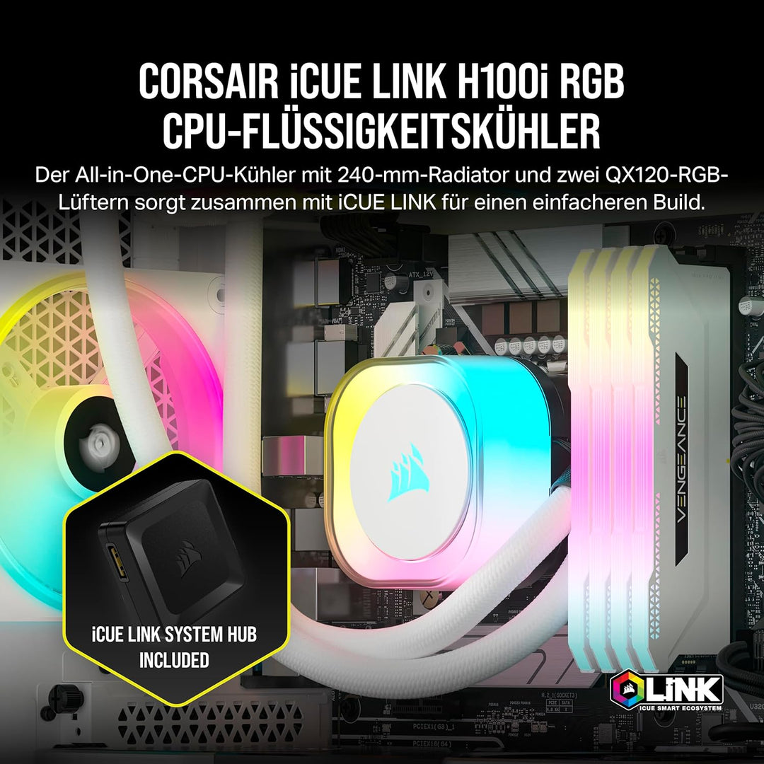 CORSAIR iCUE LINK H100i RGB Flüssig-CPU-Kühler - 240mm AIO - QX120 RGB-Lüfter - Passend Für Intel® L
