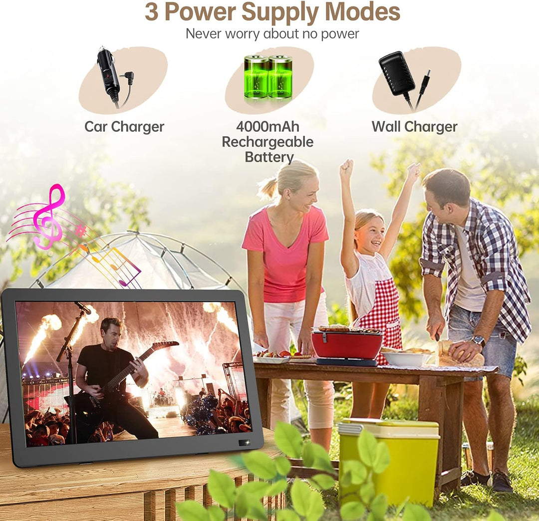 DESOBRY 14.1 Zoll Tragbarer Fernseher mit DVB-T2 HD Antenne & 3000mAh Akku, Full HD HDMI/USB/AV Ans