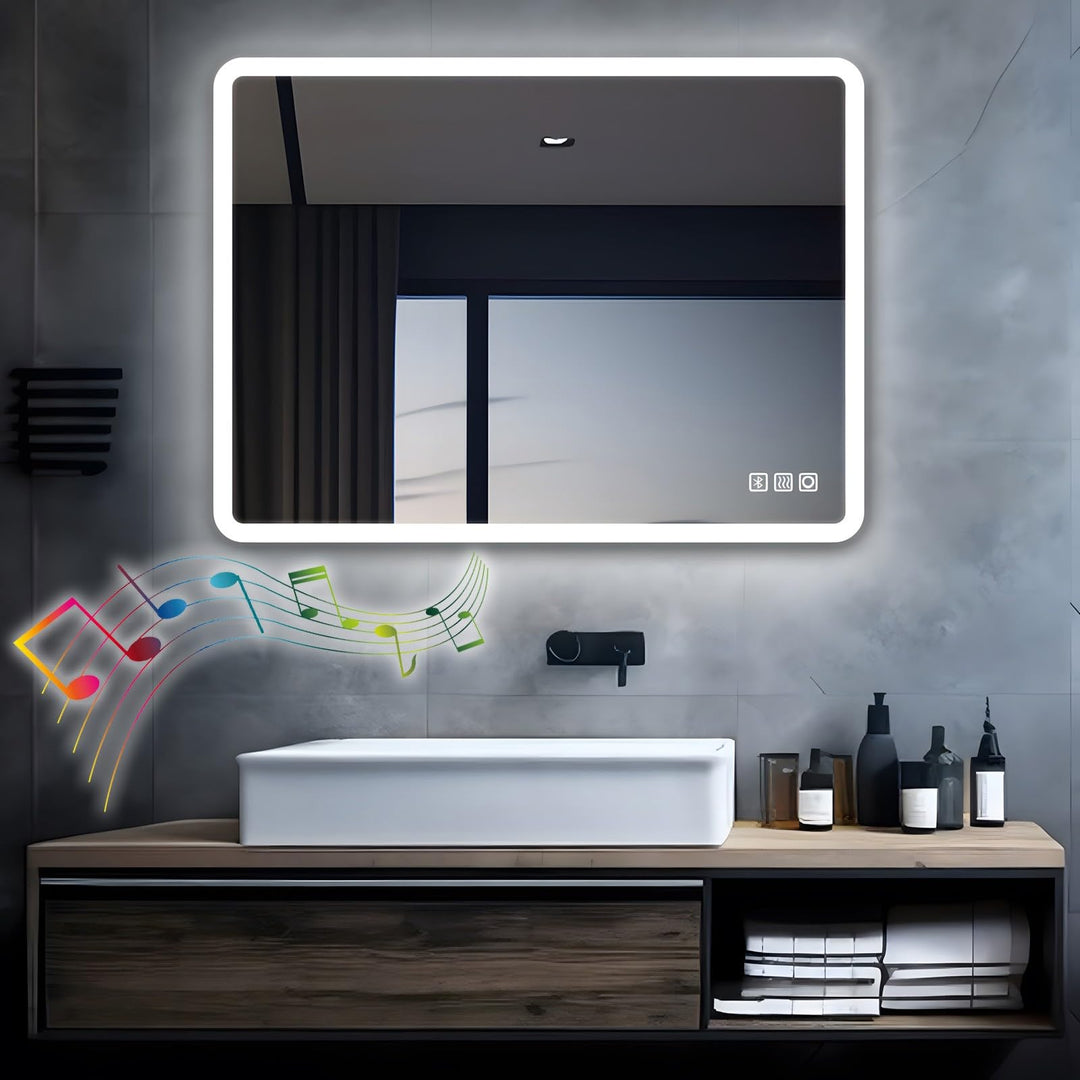 MIQU LED Badspiegel mit Beleuchtung 80x60 cm Badezimmerspiegel, Bad Gross Spiegel mit Bluetooth und