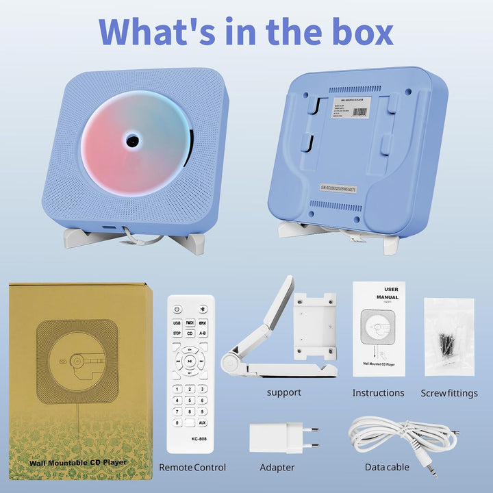 CD Spieler mit Bluetooth Wand und Tischmontage Multifunktional Tragbarer CD Player mit HiFi-Lautspre