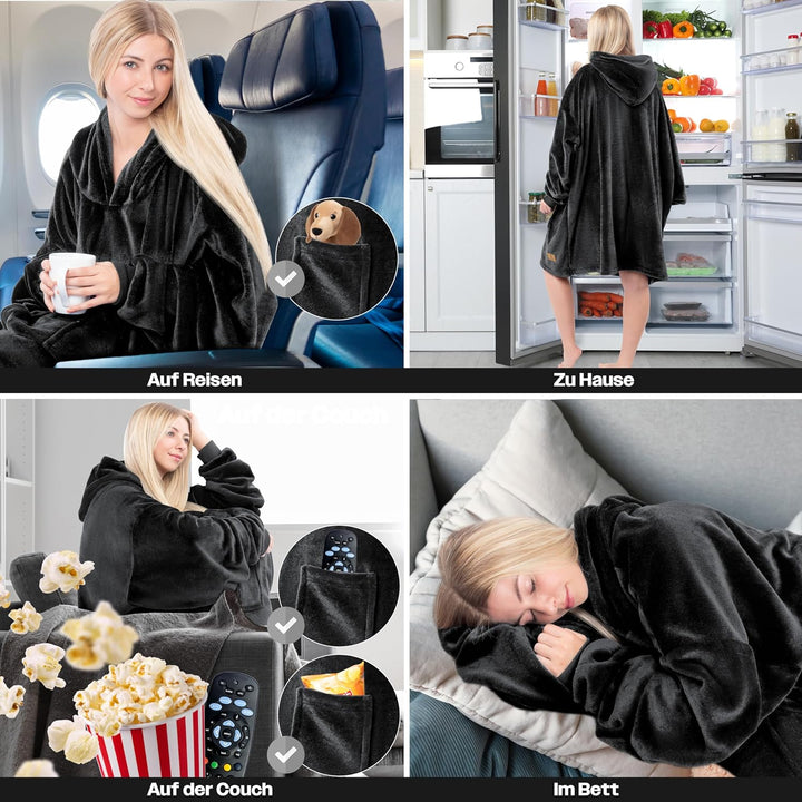 KESSER® Hoodie Decke Kuscheldecke mit Ärmeln Deckenpullover Vielseitig Tragbare Decke zum Anziehen f