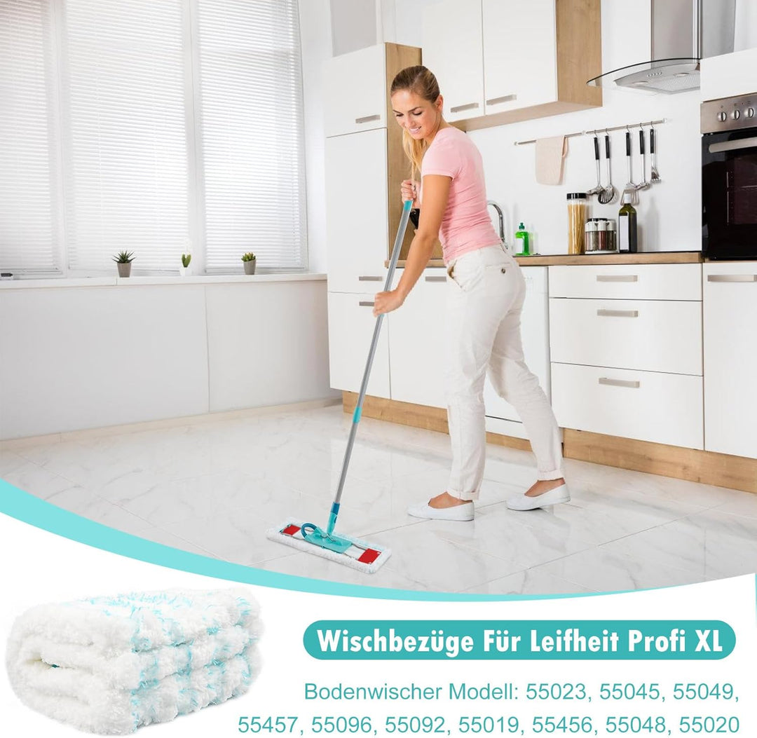 4 Stück Wischbezüge Zubehör für Leifheit Profi XL Micro Duo / Profi XL Cotton Plus, Mikrofaser Putzl