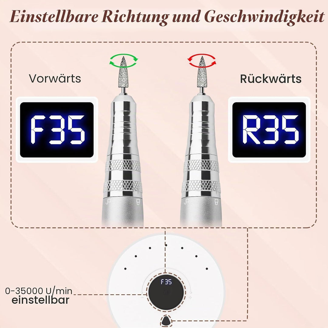 Nagelfräser für Gelnägel 35000 U, Acrylnägel, Maniküre Pediküre set, Nagelfräser Professionelle mit