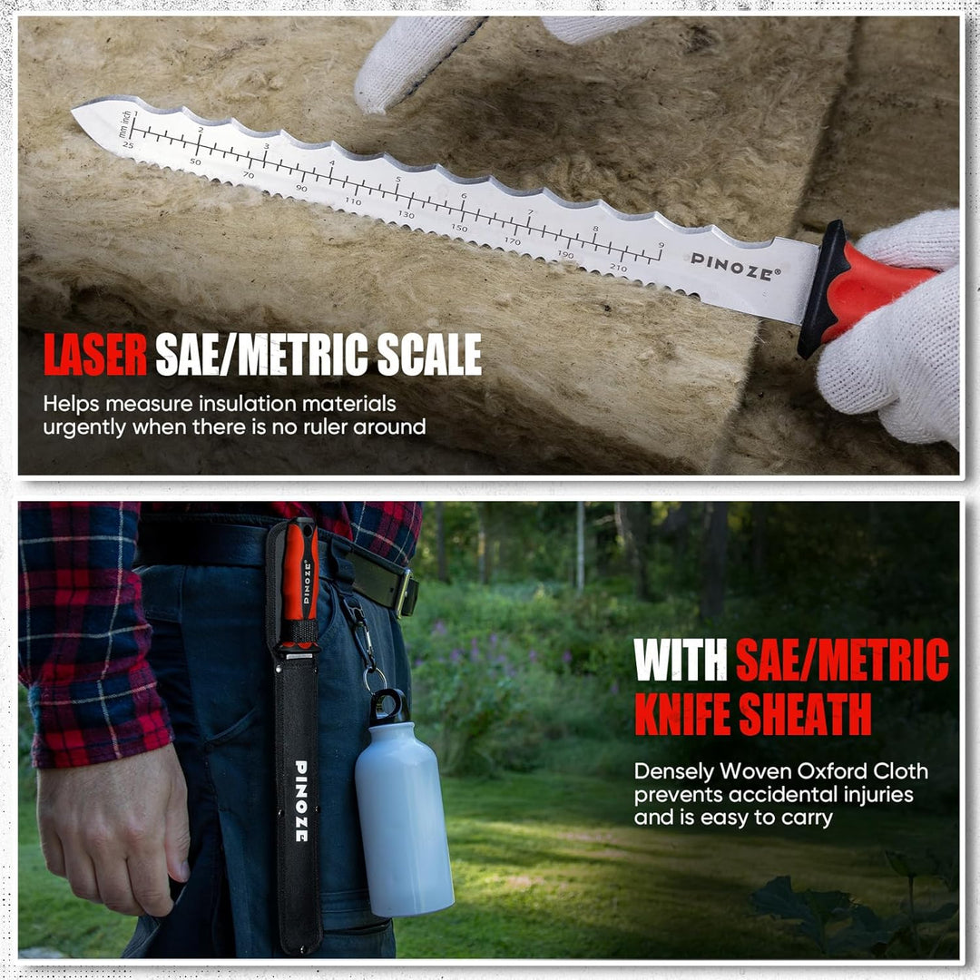 28cm Dämmstoffmesser, Edelstahl Klinge Isoliermesser w/Laserskala, Doppelseitige gezähnte Messer Wer