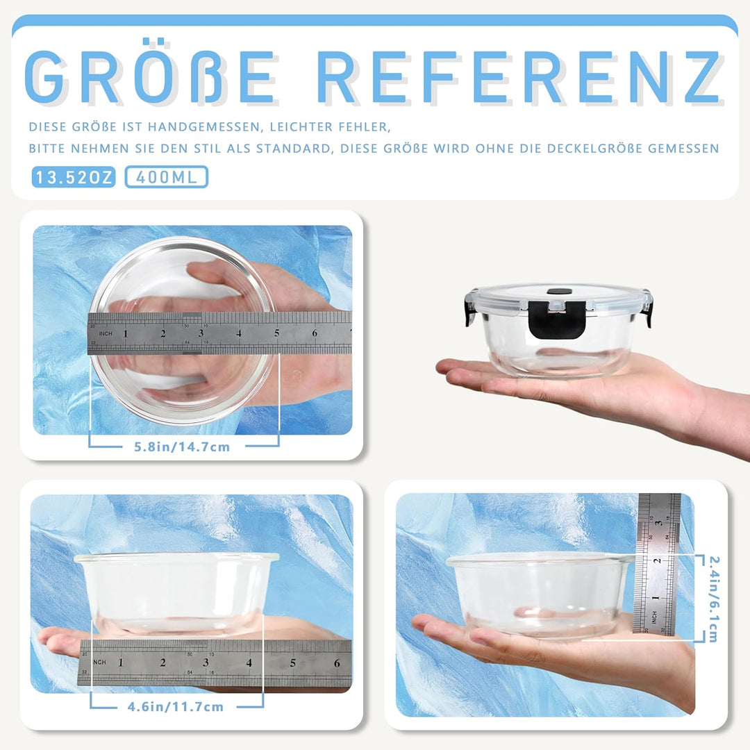 ERUIV Frischhaltedosen Mit Deckel, (8er)Vorratsdosen Glas-400ml, Orbicular Glasdosen Mit Deckel Set,