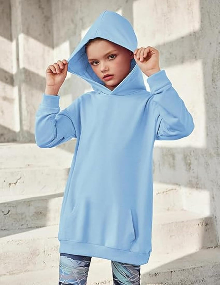 Arshiner Mädchen Hoodie Lang Kinder Winter Kapuzenpullover Mode Freizeit Einfarbiges Sweatshirt für
