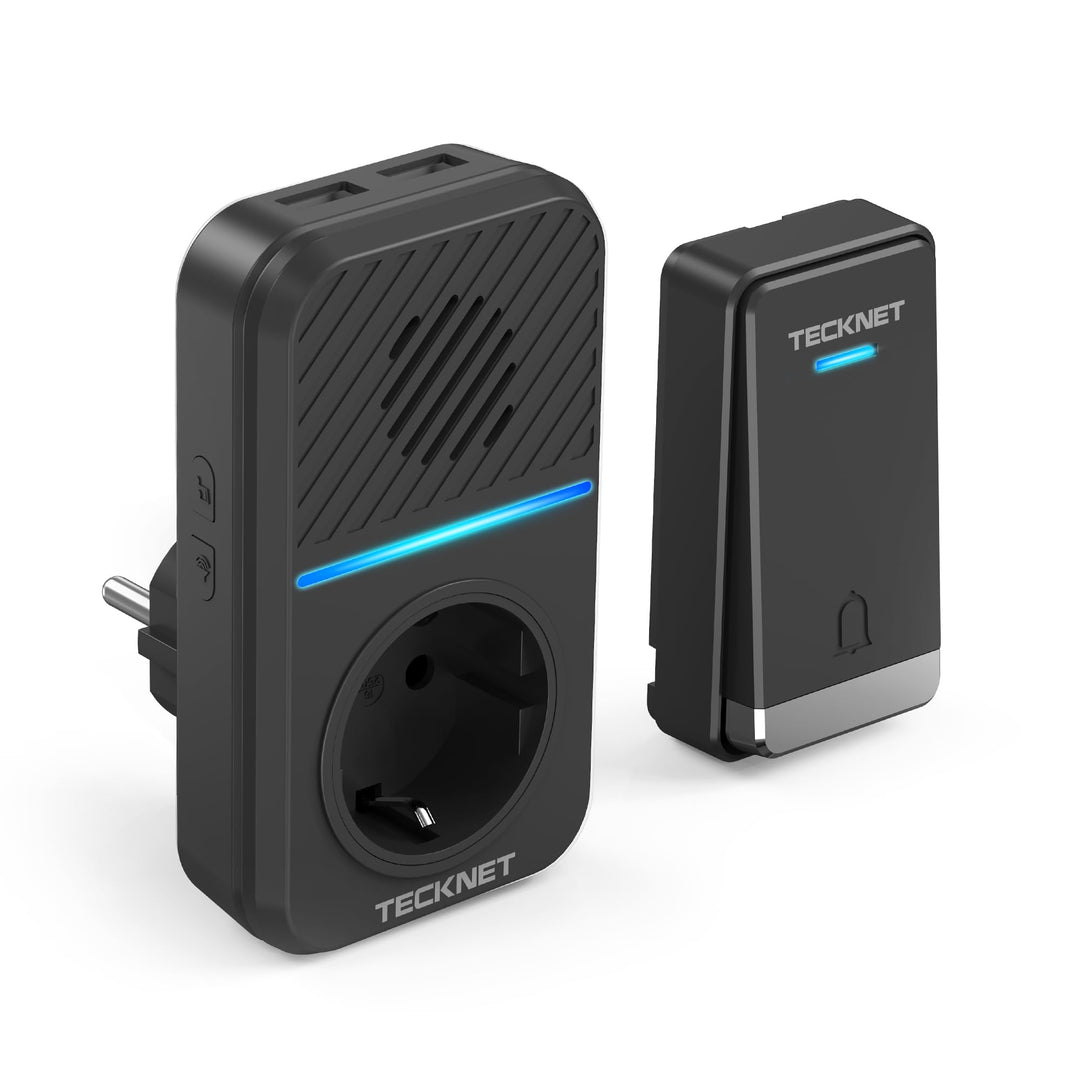 TECKNET Funkklingel Batterielose, Kabellose Türklingel mit EU-Steckdose und USB, IP65 Funkklingel wa