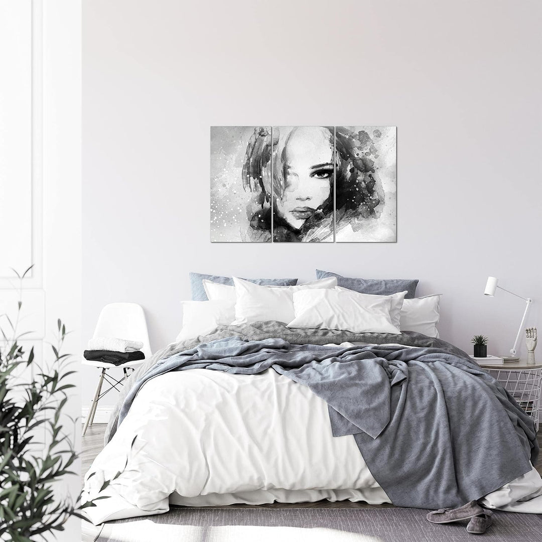 Runa Art Wandbilder Frau Abstrakt Bild XXL Wohnzimmer Schlafzimmer Schwarz Weiss Gemälde 120 x 80 cm