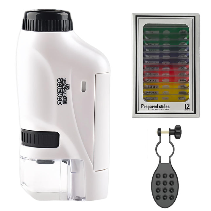 Taschenmikroskop Handy Mikroskop 60X-120X, Mini Mikroskop mit LED Licht, Handmikroskop mit Ständer u