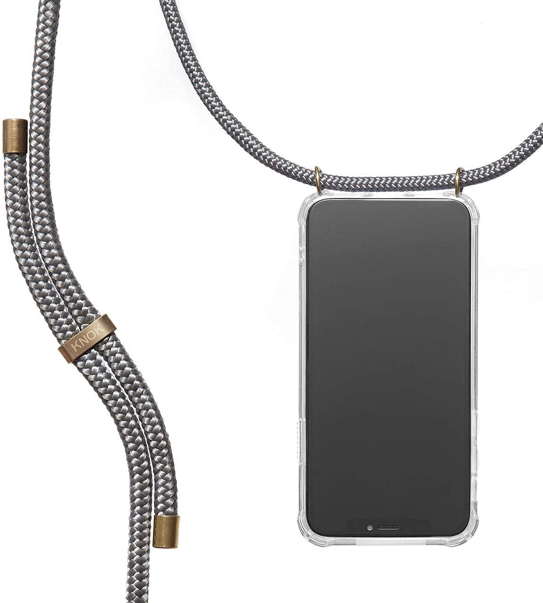 KNOK Premium Handykette für Apple iPhone 13 Max, Grau, transparent | Silikonhülle mit fest verbunden