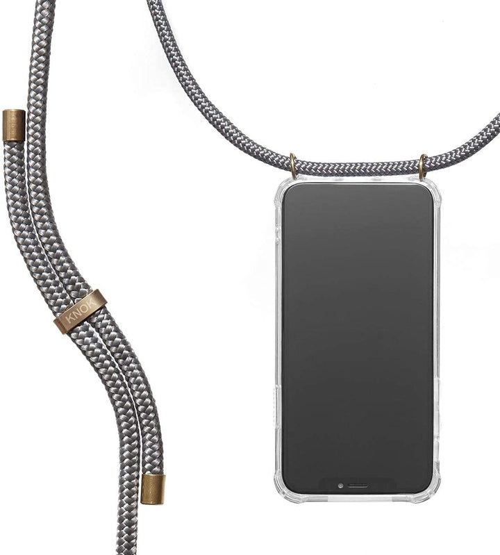 KNOK Premium Handykette für Apple iPhone 13, Grau, transparent, stossfest | Silikonhülle mit fest ve