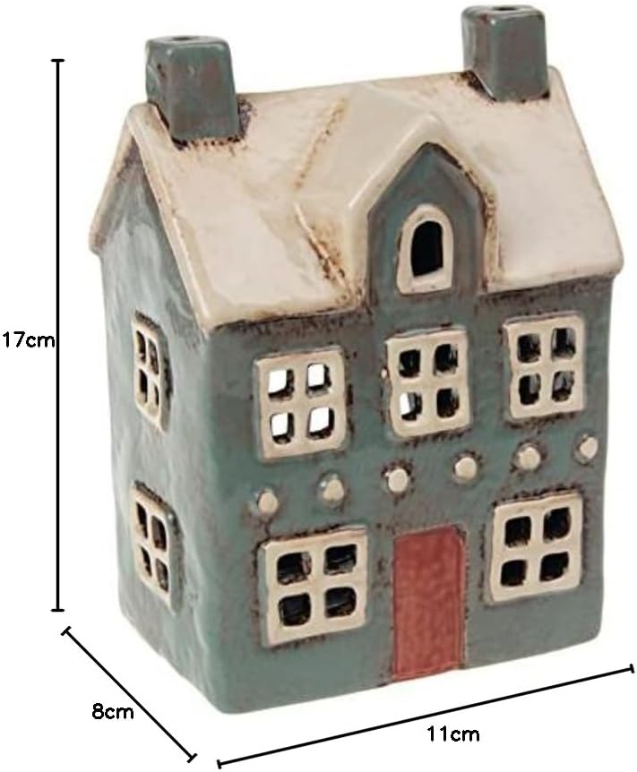 Village Pottery Teelicht, traditionelles Haus, Grau