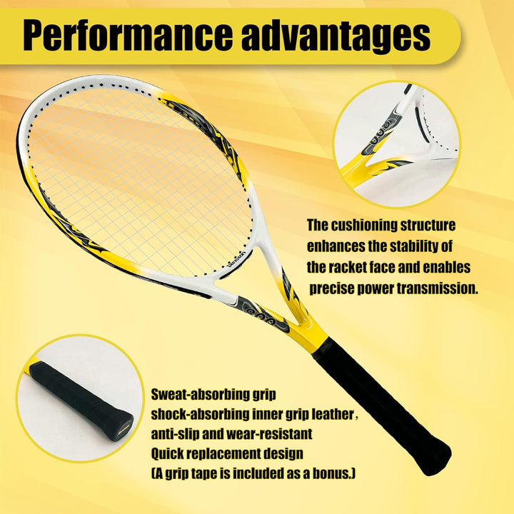 Senston Tennisschläger 68,6 cm, Professioneller Training Tennis Racket für Damen Herren yellow 27 in