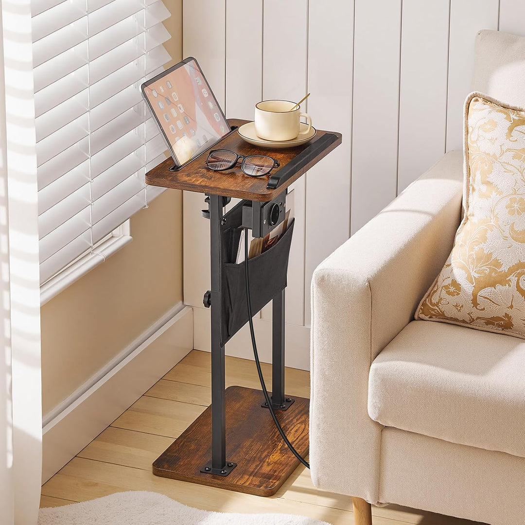 HOOBRO Höhenverstellbarer Beistelltisch (50,5 cm und 75,5 cm), Sofatisch, Couchtisch mit Ladestation