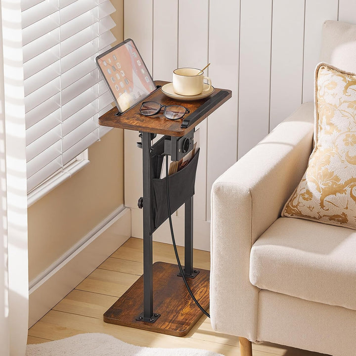 HOOBRO Höhenverstellbarer Beistelltisch (50,5 cm und 75,5 cm), Sofatisch, Couchtisch mit Ladestation