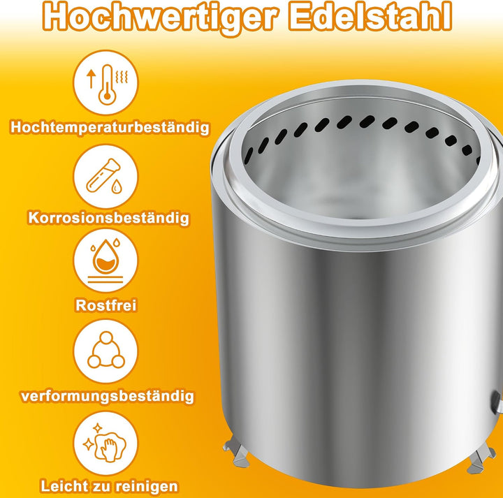 Mini Feuerschale 14cm Ø × 19,5cm H, Rauchfreie Feuerstelle aus Edelstahl, Tischkamin für Balkon, Ter
