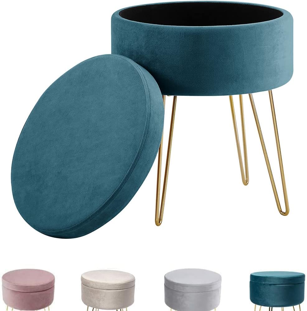 Zedelmaier Runder Sitzhocker Schminktisch Hocker Ottoman Gepolsterter Hocker Abnehmbarer Bezug Metal