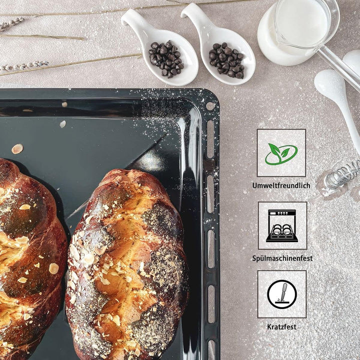 ICQN Backblech 422 x 370 x 30 mm Set, Emailliert Fettpfanne für Backofen und Herd, Passend für ELECT
