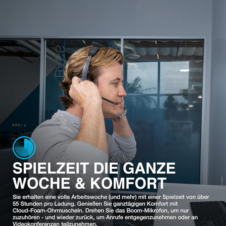 JLab Go Work 2nd Gen Headset mit Mikrofon Bluetooth & USB C Dongle, 55+ Std. Akku, On Ear Wireless H