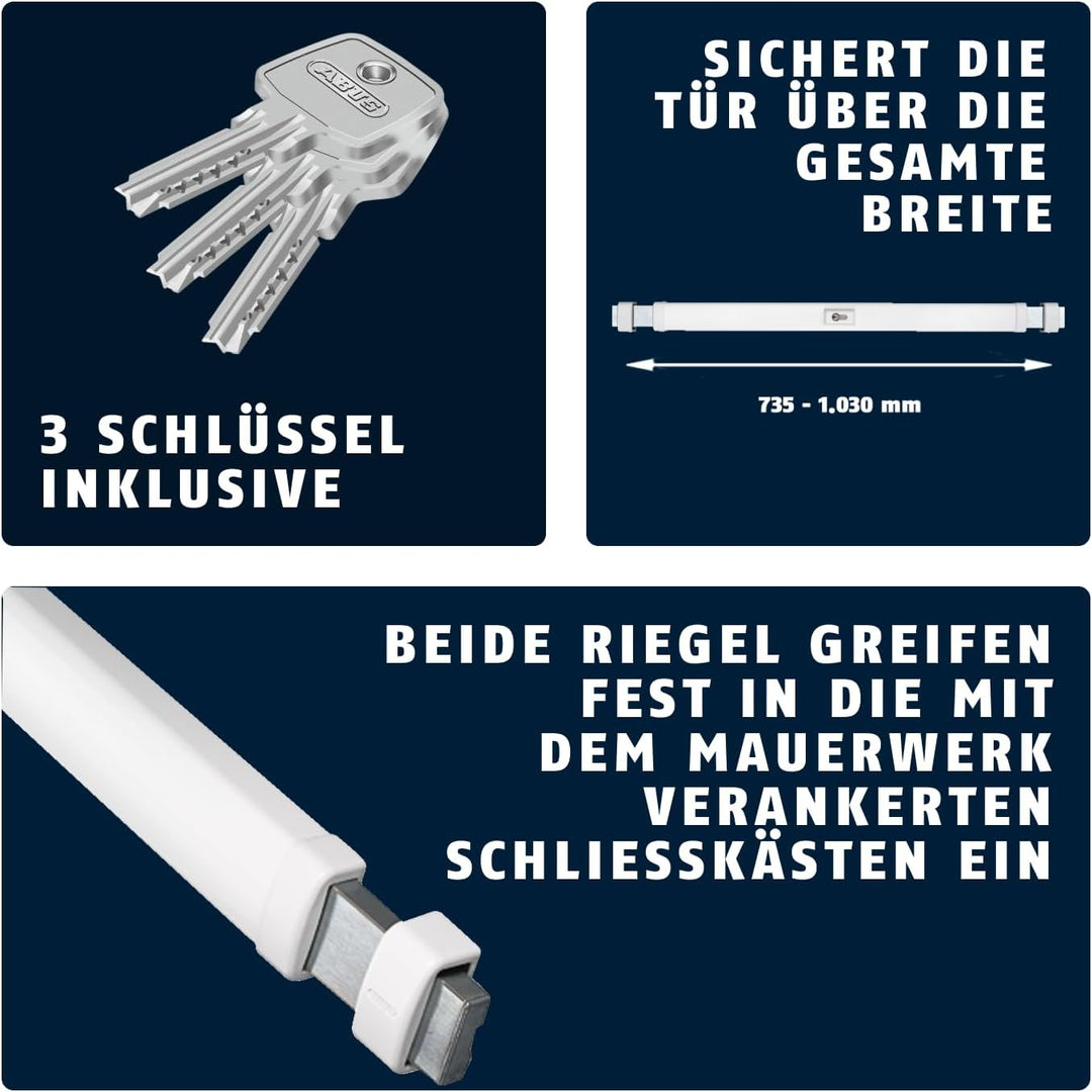 ABUS Panzerriegel PR2700 für Haus- und Wohnungstüren ohne Zylinder, weiss, 49099 Weiss-weiss ohne Zy