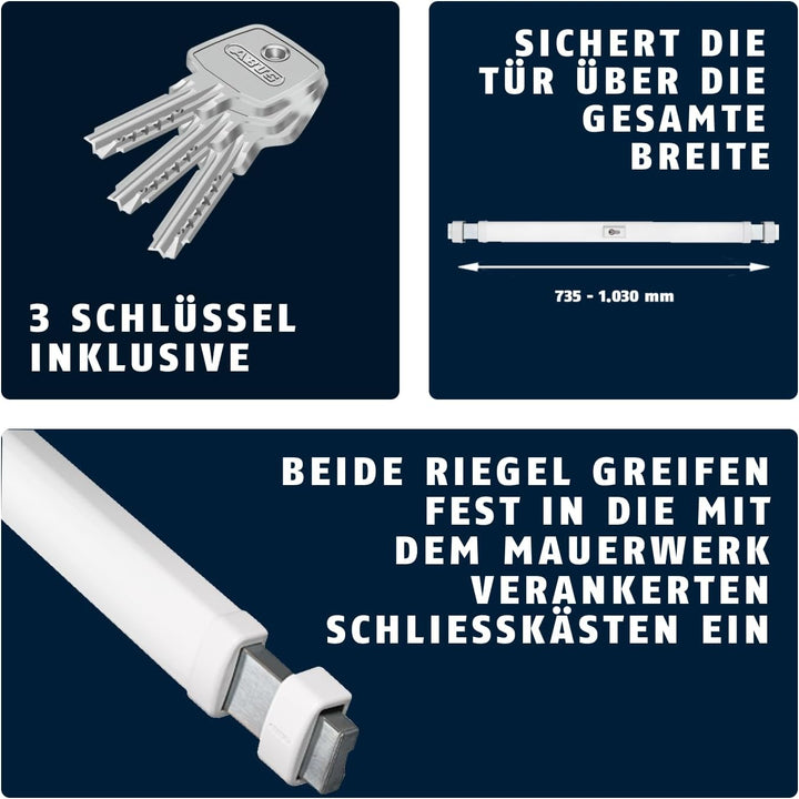 ABUS Panzerriegel PR2700 für Haus- und Wohnungstüren ohne Zylinder, weiss, 49099 Weiss-weiss ohne Zy