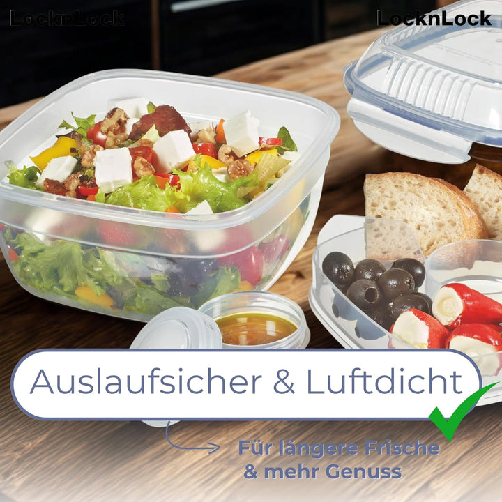 Lock & Lock Salat-to-go Brotdose aus Kunststoff – Salat Lunchbox mit Topping Einsatz und Dressing Be