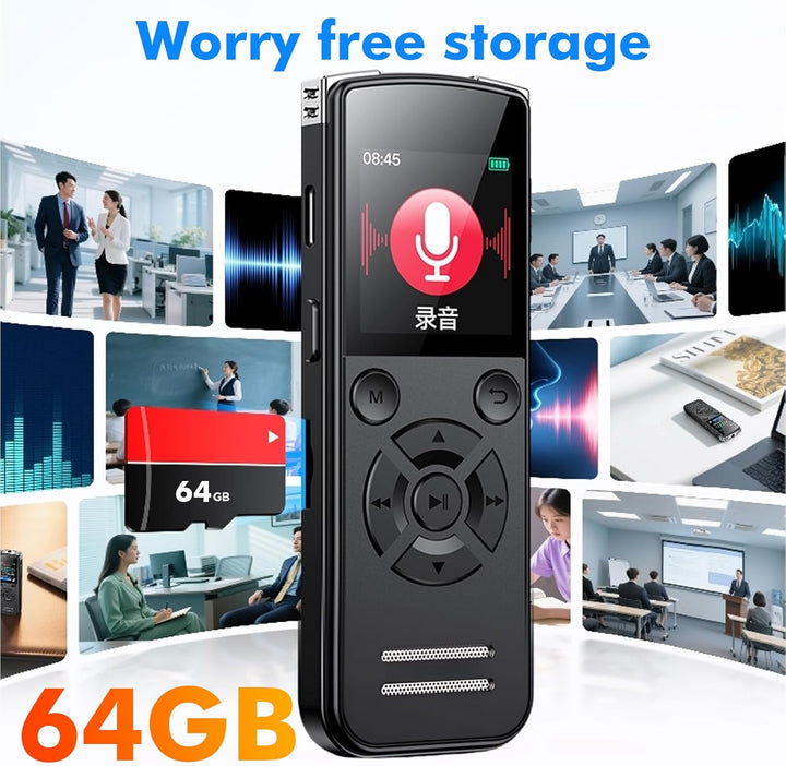 64GB Diktiergerät Digital, 1536 Kbps Digital Voice Recorder, Diktiergerät Aufnahmegerä mit Playback,