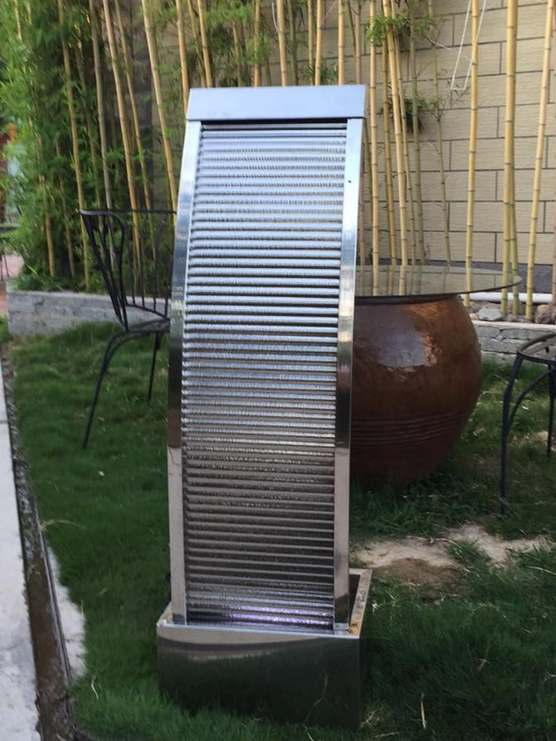 Köhko Terrassenbrunnen 21013 aus Edelstahl Höhe ca. 110 cm Wasserspiel Gartenbrunnen mit LED-Beleuch