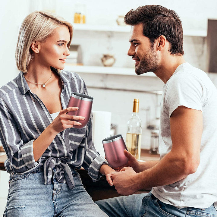 Weinbecher aus Edelstahl, 2 Stück 12OZ Weingläser to go, hält 5h heiss/ 10h kalt, BPA-frei, Doppelwa