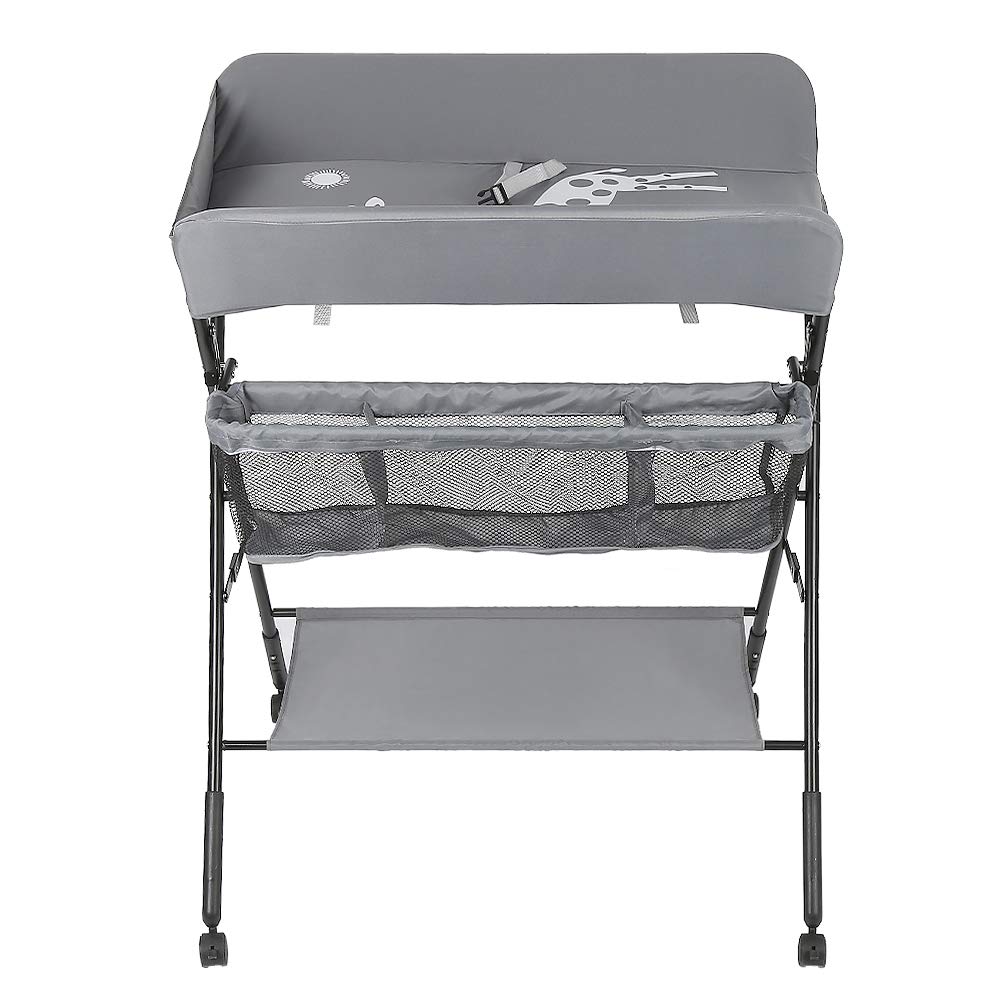 Baby Klappbarer Wickeltisch，Mobiler Wickeltisch mit Rollen und Wickelauflage,Wasserdicht und Höhenve