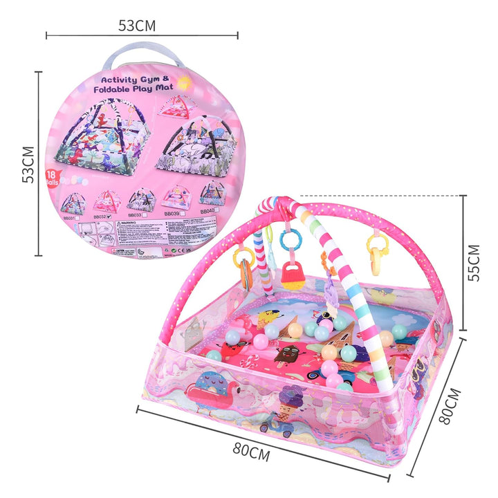 Bebamour Baby Spielmatten Bodenturngeräte von Geburt an, 18 Bälle, 5PCS Hängespielzeug, weiche Baby