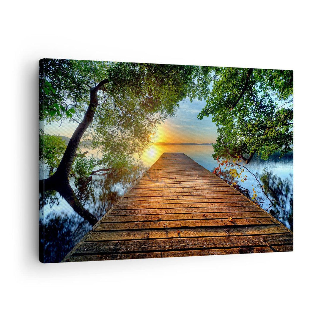 ARTTOR Bilder auf Leinwand Brücke See Leinwandbild mit Rahmen 70x50cm Wandbilder Dekoration Wohnzimm