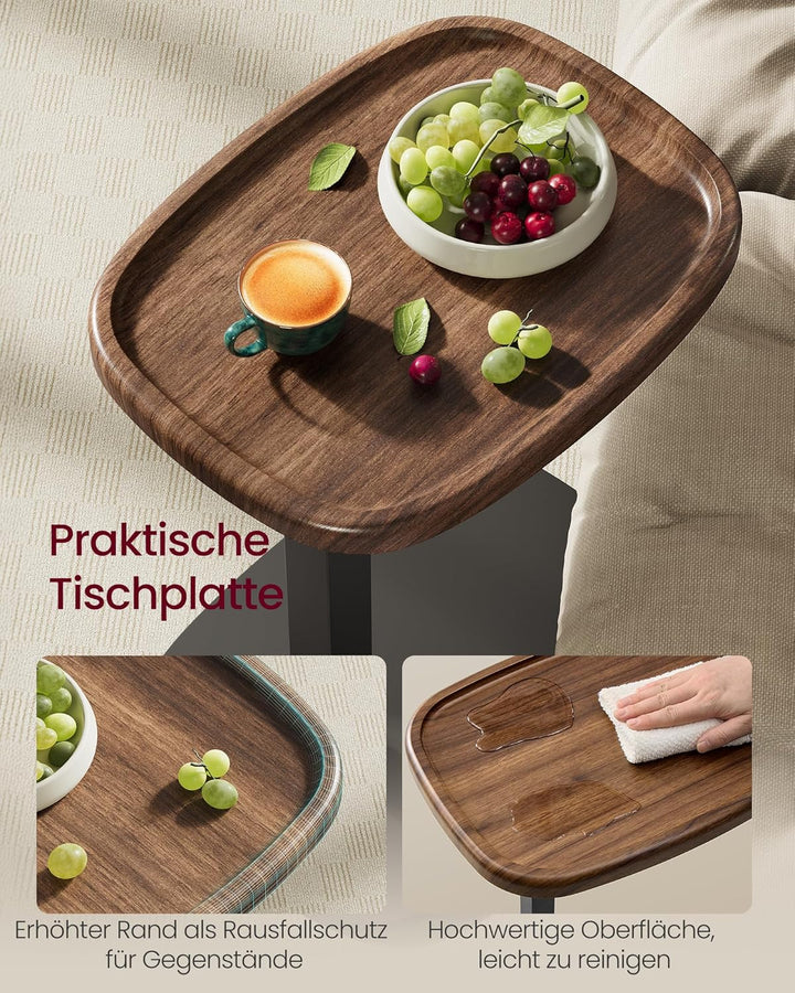 VASAGLE Beistelltisch C-Form, Sofatisch, Couchtisch für kleine Räume, Wohnzimmertisch höhenverstellb